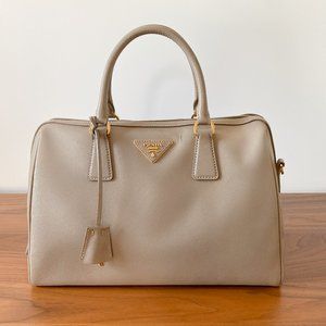 Authentic Prada Bauletto Saffiano Lux Visone Beige, Medium